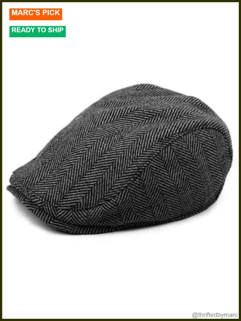 Men's Newsboy Flat Cap Cotton Fitted Hat, Herringbone
